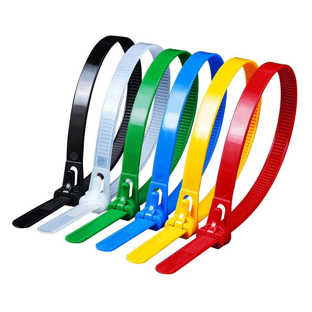 100 Reusable Cable Ties, Cable Lock Loop Nylon Ties Removable, Recyclable, Mixed Colours, Black, White