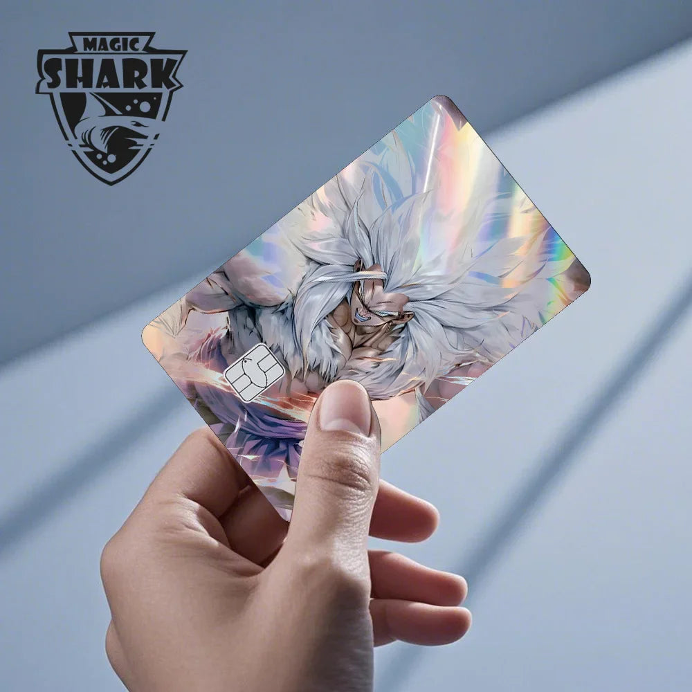 Magic Shark Anime Goku Vegeta Trunks Laser Holographic Shinny Skin Cover Sticker Film for Debit Credit Card