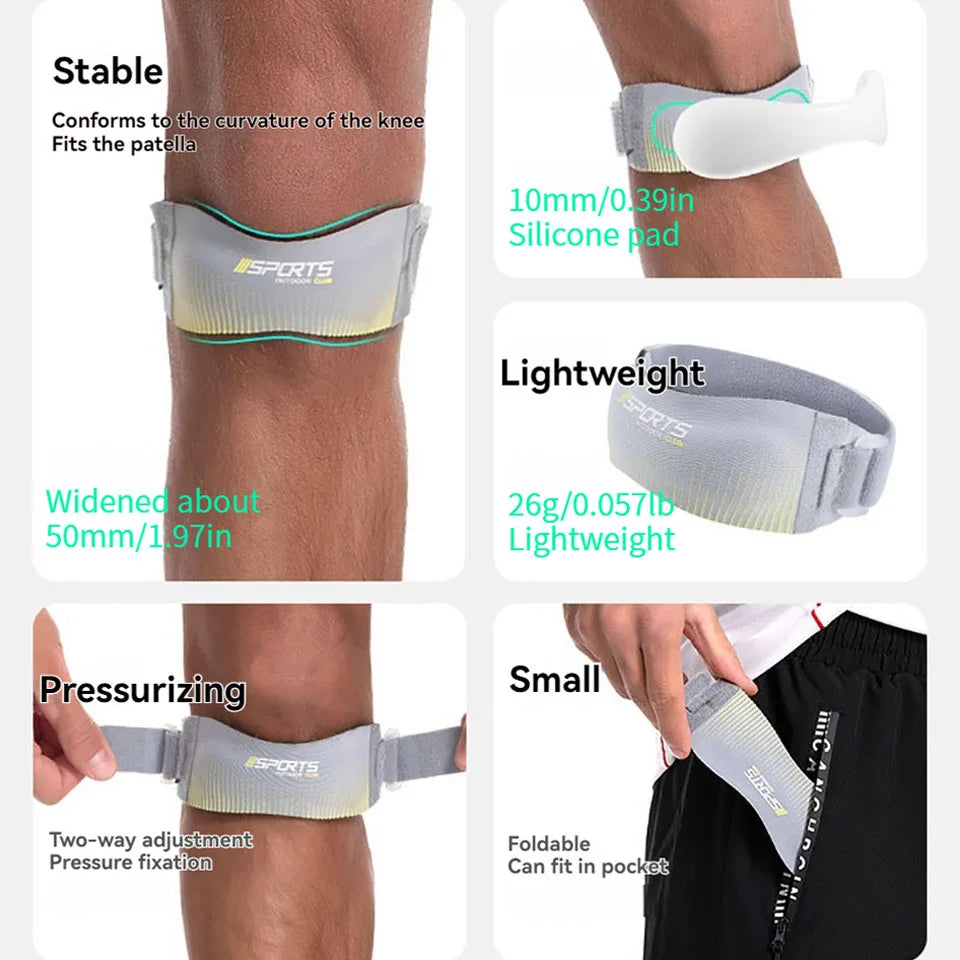 GOBYGO 2Pcs Patella Strap Outdoor Sports Running Shock Absorption Jump Rope Compression Knee Pads Adjustable Knee Sleeve Unisex