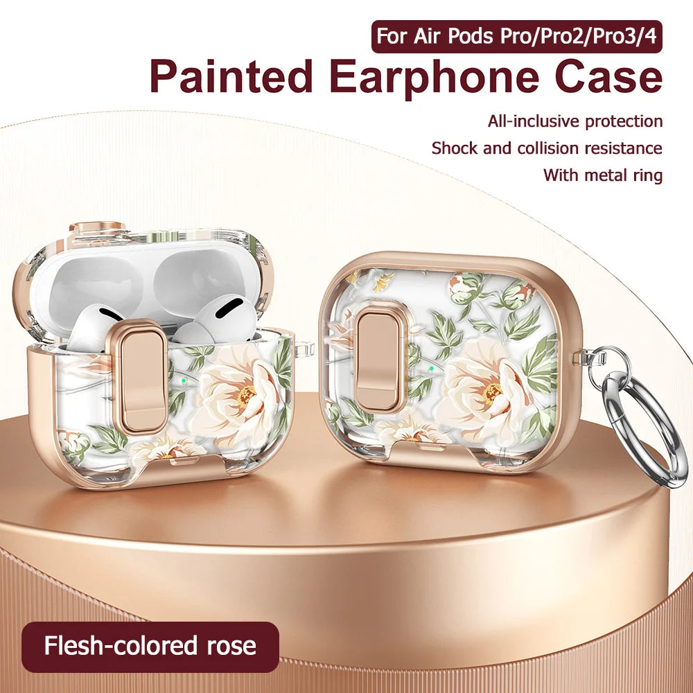 Flower Transparent Case For AirPods Pro 2 3 4 4th TPU Cover Anti-fall Headphone Coque For AirPods Pro 2 2nd Pro2 Cases With Hook