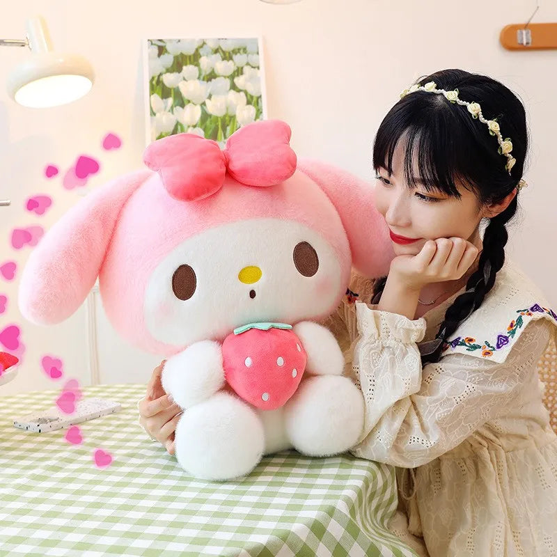 25cm Sanrio Strawberry Kuromi Pillow Plush Toy Soft Stuffed Animal Strawberry Melody Figure Doll Gift For Girl Birthday Gifts