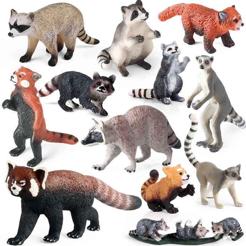Oenux Simulation Wild Figurines Lesser Panda Raccoon Lemur Model Action Figures Forest Animals Home Education Kids Toy Gift