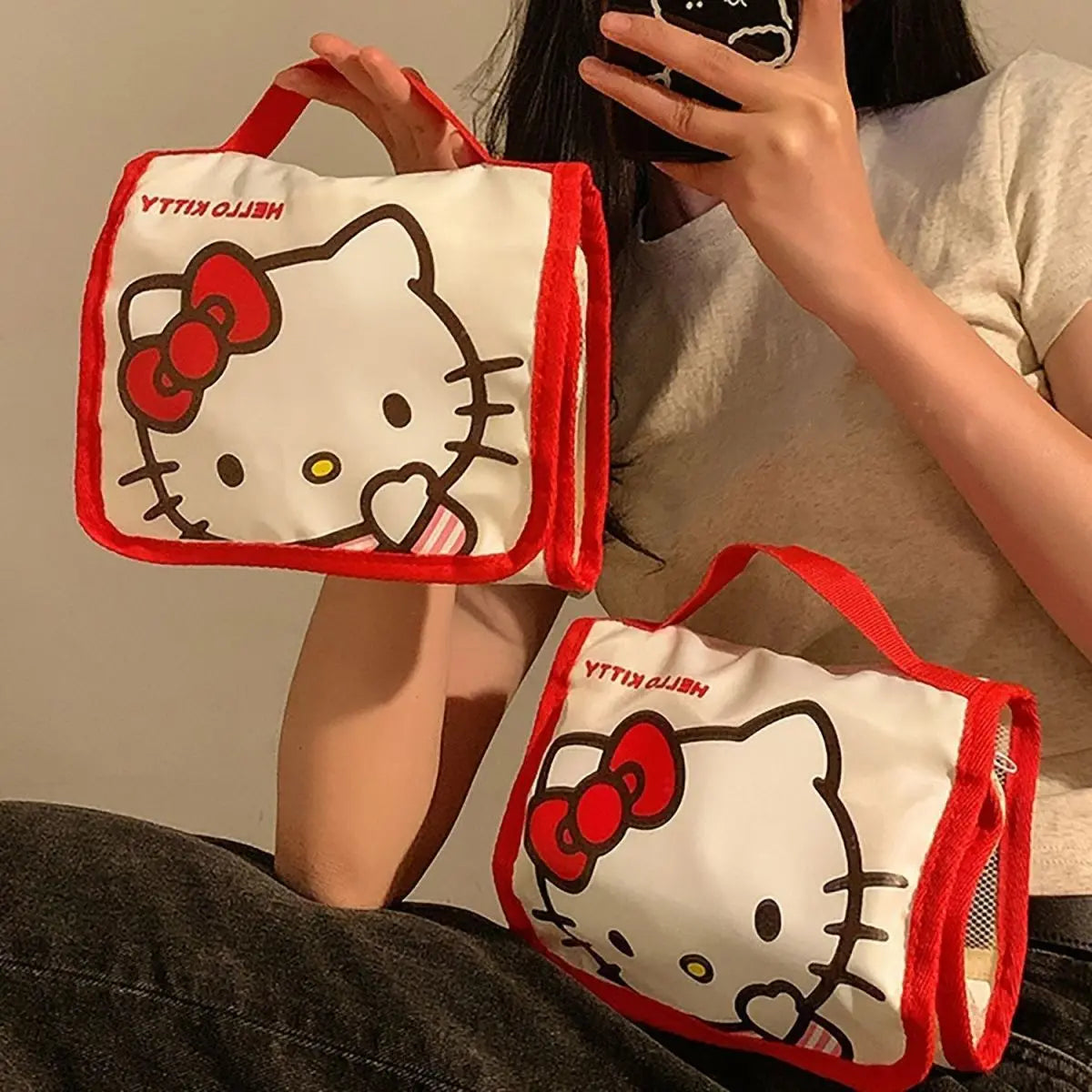 Cute Portable Travel Wash Up Storage Bag Girls Gifts Hello Kitty Kuromi Stitch KT Cat Cartoon Cosmetic Bag For Girl Kawaii Gifts
