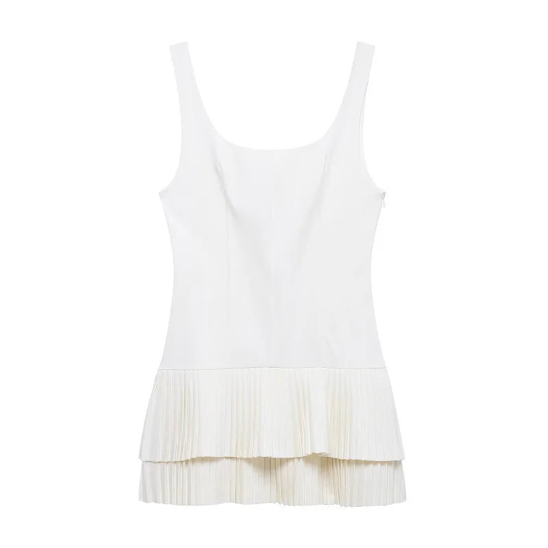 MUJER 2025 Pleated Mini Dress Women Jumpsuit Backless Short Dresses for Women Straps Playsuit Dress Woman Party Women's Dress