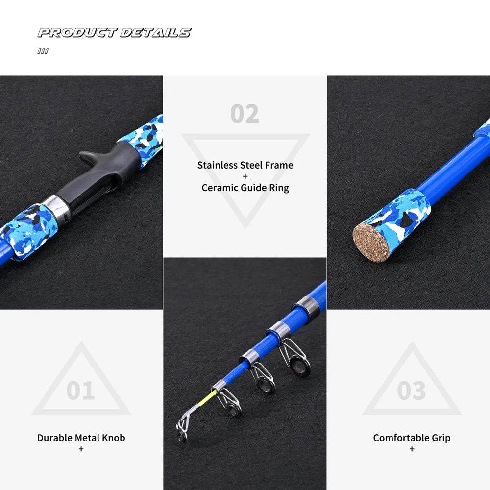 Portable telescopic camouflage children's fishing rod with rotating adjustment throwing rod outdoor fishing accessories tools