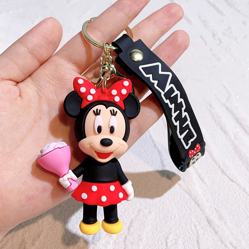 Mickey Minnie Flower Series PVC Figure Keychain Set, 6PCS Cute Cartoon Couple Key Rings with Floral Design for Bag Gift