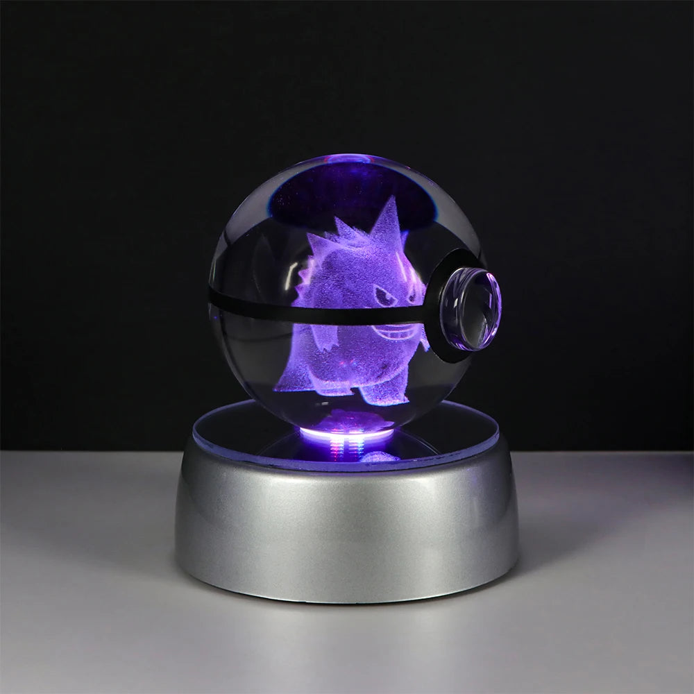 Pokemon 3D Crystal Ball Pikachu Figure Pokeball Engraving Crystal Charizard Model with Led Light Base Toys Anime Christmas Gift