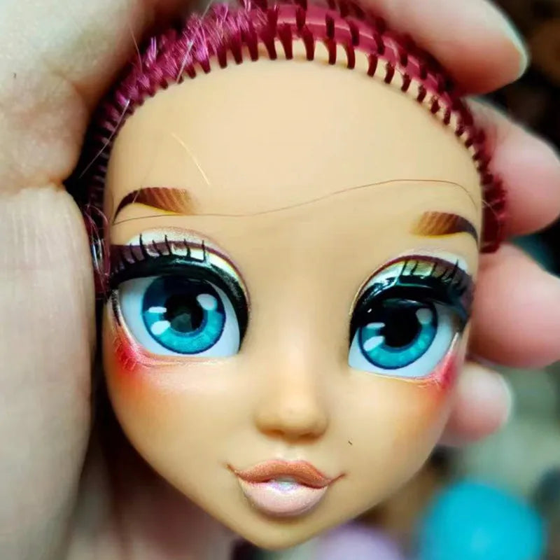 Quality Doll Heads Sparkly Alive Glasses Eyes No Hair Doll Parts White Purple Gold Hair Blue Black Skin Doll Accessories