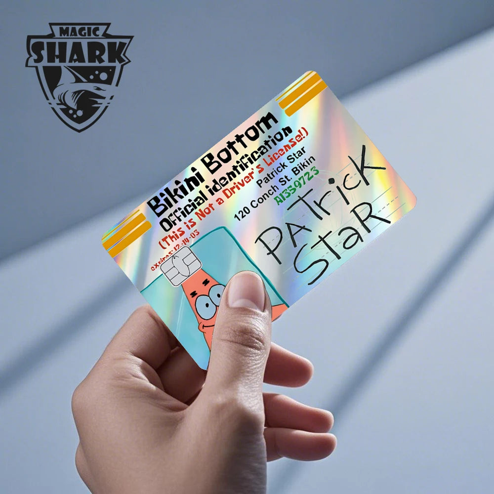 Magic Shark 2026 New Arrival Funny Cute Cartoon Holographic Sticker Laser Film Shinny Skin for Debit Credit Bank Card