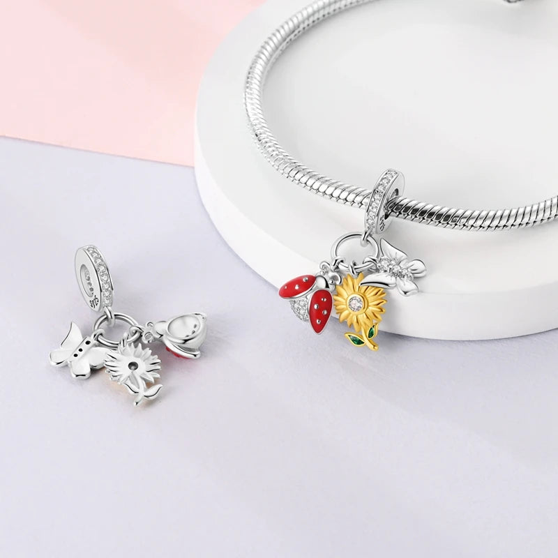 Charms Silver 925 Ladybugs and Cherry Strawberries Pendant Bead Fit 3mm Bracelet Bangle Necklace For Women Luxury Jewelry Making
