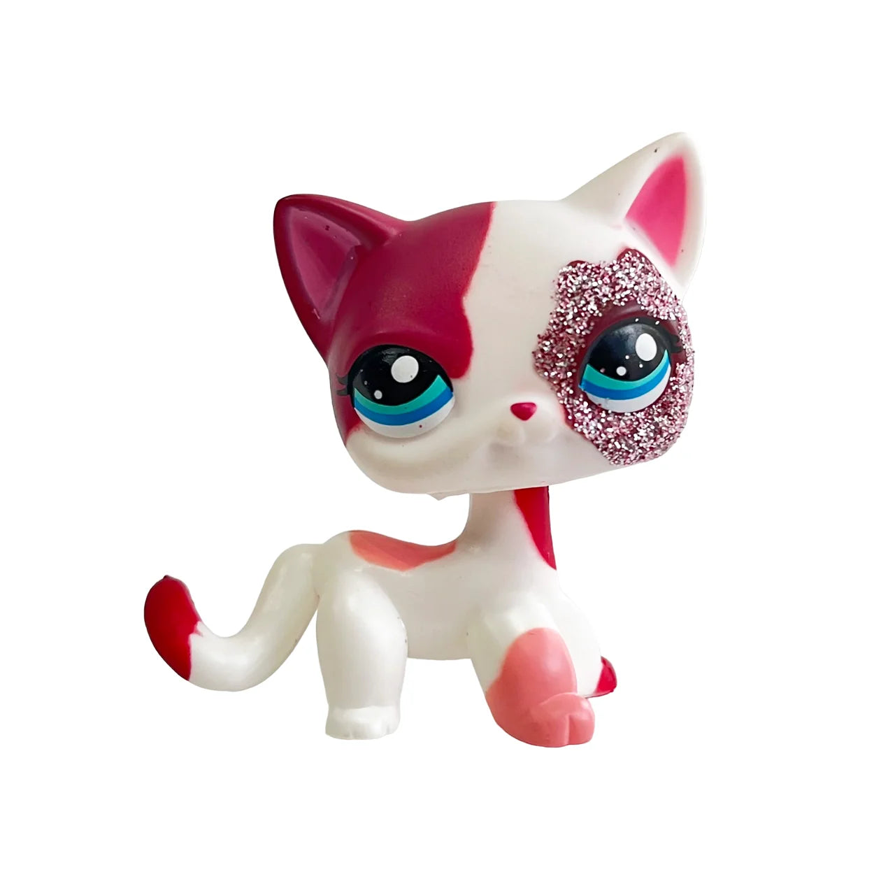Rare pet Bobble head toy Stands Short Hair Kitten with Mouse and necklace Old Animal Collection toy lps