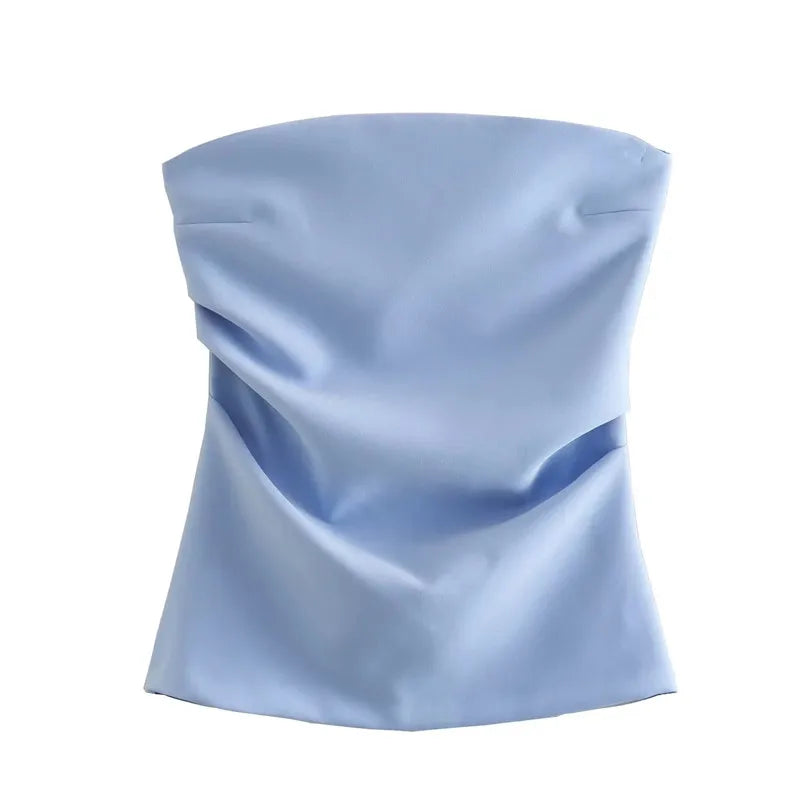 MUJER off Shoulder Crop Top Woman Ruched Backless Tube Top Women Summer Corset Top Female Sexy Tanks Camis Tops for Women 2025