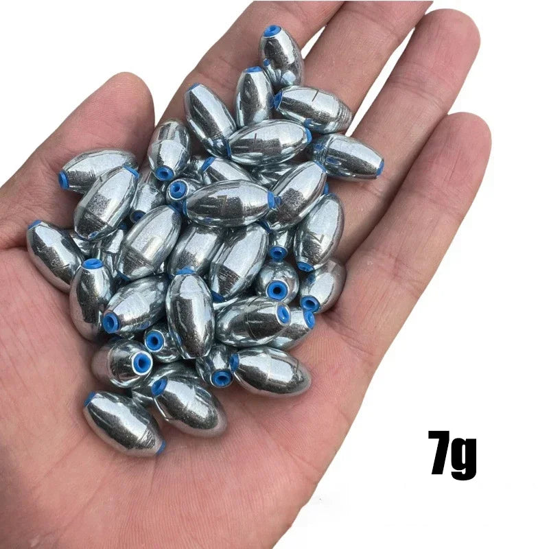10pcs/Lot Alloy Hollow Olive Fishing Sinkers 3g/4g/5g/6g/7g/8g/9g/10g/12g/15g Carbon Steel Fishing Weights Fishing Accessories