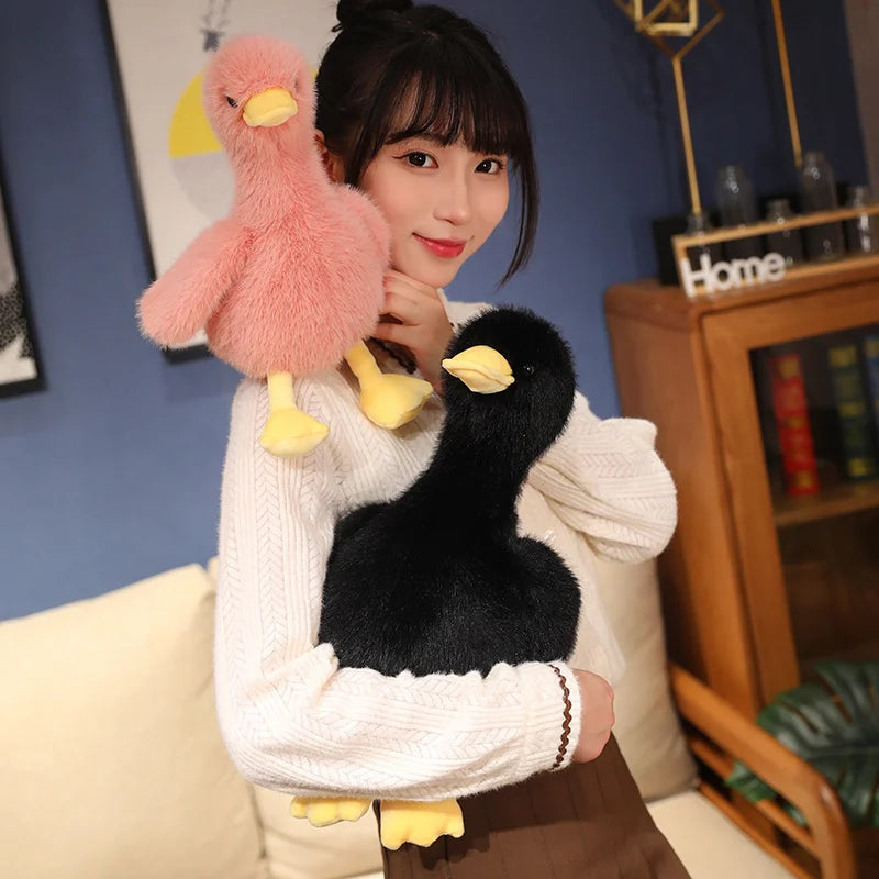Kawaii Simulation Yellow Duck Plush Toy White Pink Black Long Hair Duck Plush Doll for Boys And Girls To Accompany Sleeping Gift