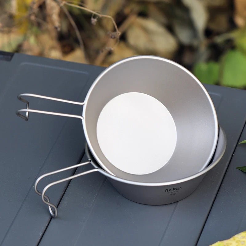 Tiartisan 260ml Titanium Camping Sierra Bowl With Fixed Handle Outdoor Picnic Ultralight Portable Salad Meal Bowl Food Container
