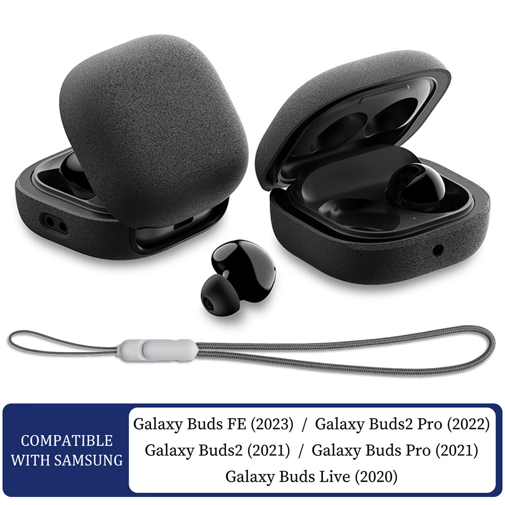 For Samsung Galaxy Buds FE, Buds Pro, Buds2 Pro, Buds Live, Buds2 Case Cover, Vogue Fiber Stripe Protection Case with Lanyard