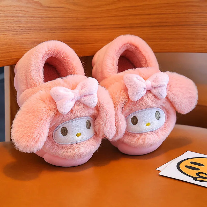Pokemon Anime Pikachu Autumn/Winter Children'S Cute Flat Plush Slippers Soft Sole Non-Slip Warm Indoor Home Cotton Shoes Gifts