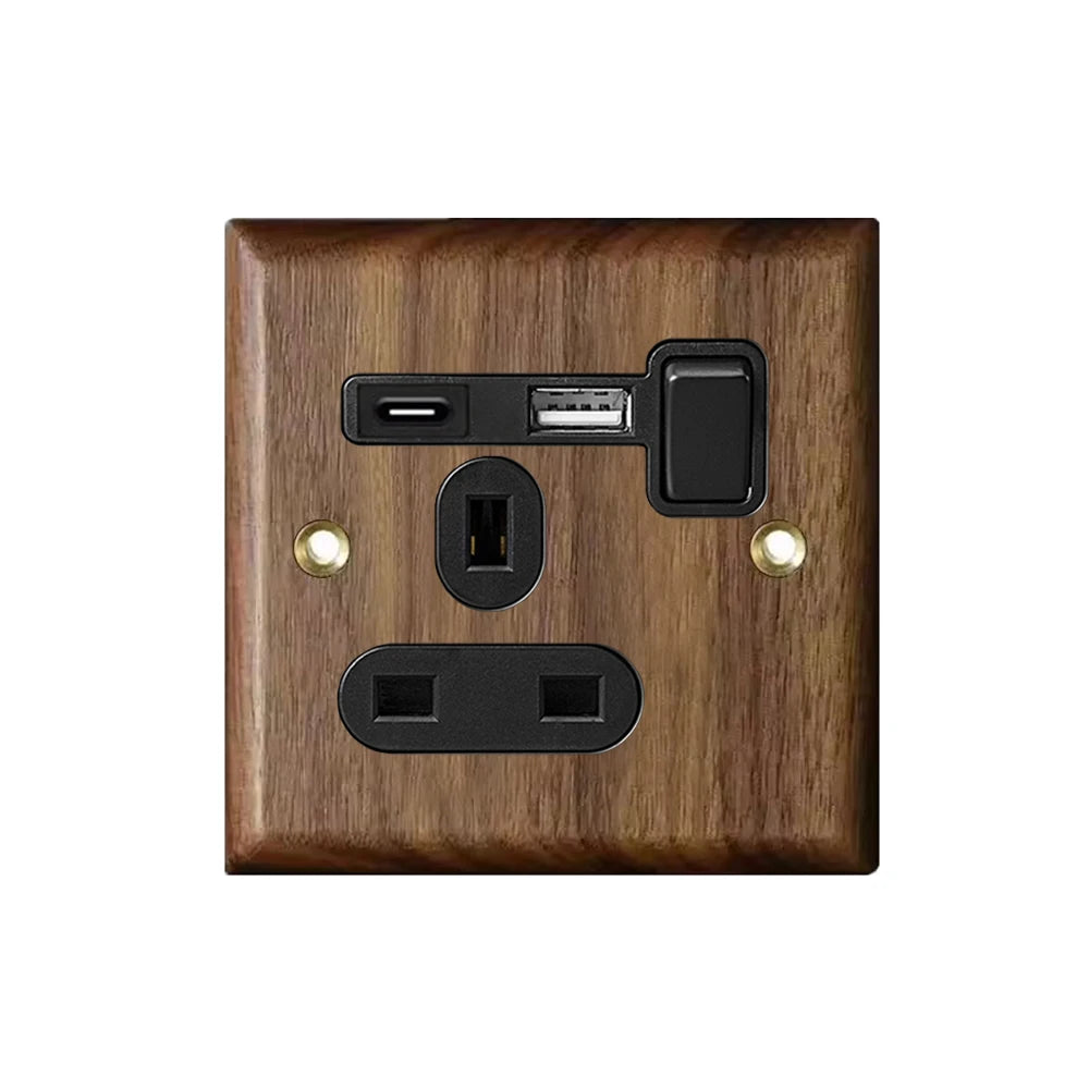 High Quality Retro Europe Type Vintage Wall Light Switch Socket, Solid Wood Brass Toggle Switch Plate, Antique Home Stay Switch