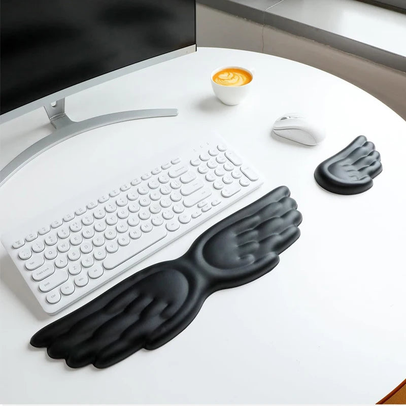Keyboard Mouse Wrist Rest Angel Wing Memory Foam Mouse Pad Set Wrist Support Ergonomic Non-Slip For Office PC Laptop Easy Typing