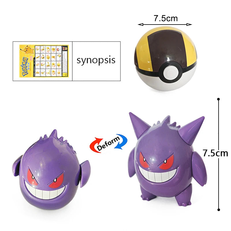 Funny Pokemon Transformation Cartoon Model Pokeball Pikachu Toys Scalable Anime Figure Dolls Model Ornaments Kids Birthday Toys