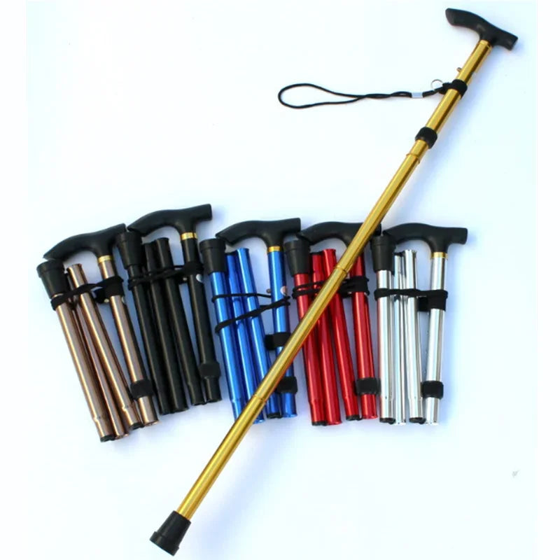 Multifunction Walking Stick Trekking Poles Telescopic Fold Crutches Hiking Stick Crutch Elderly Metal Stick Walking Cane Outdoor