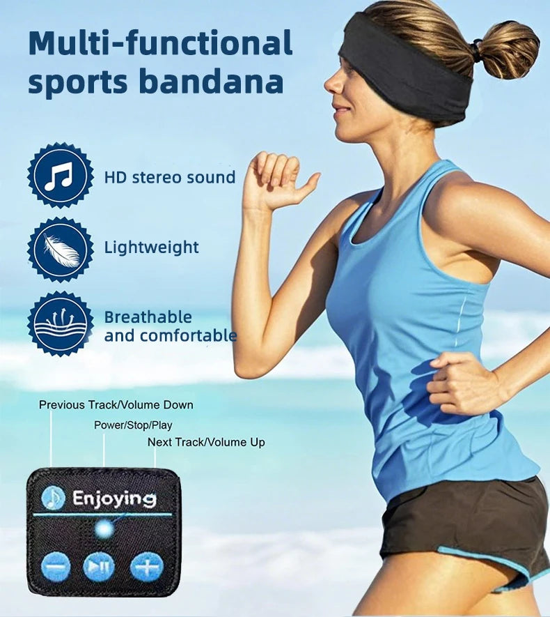 HOMEFISH BT Earphones Sports Sleeping Headband Elastic Wireless Headphones Music Eye Mask Wireless Bluetooth Headset Headband