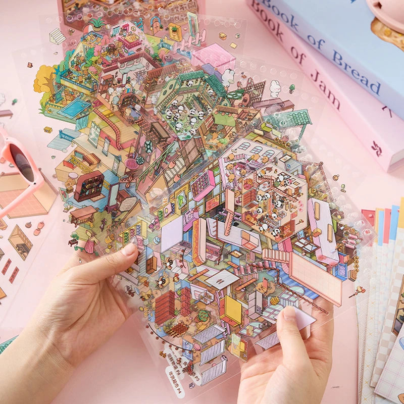 Mr Paper 3D Cabin Scene Stickers Book Visual Stacking Cartoon Scene Sticker Collection DIY Cabin Scene Stationery  Stickers
