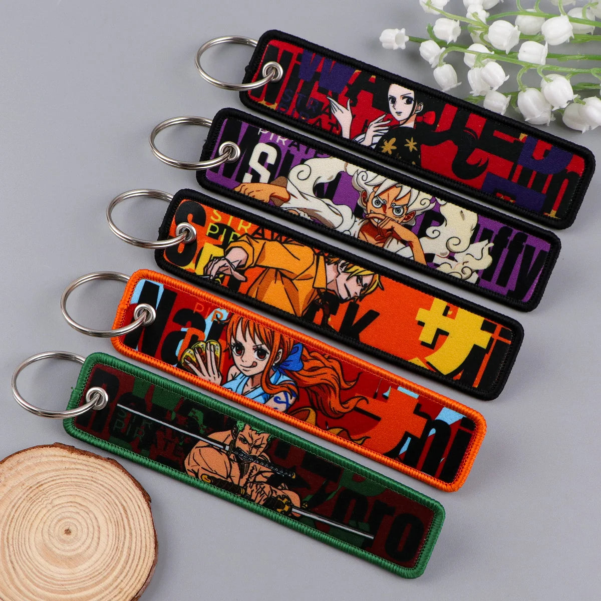 Anime Pirate Embroidery Key Fobs Manga Key Tags Cool Keychains for Women Men Car Keyrings Cosplay Accessories Friends Gift Toy