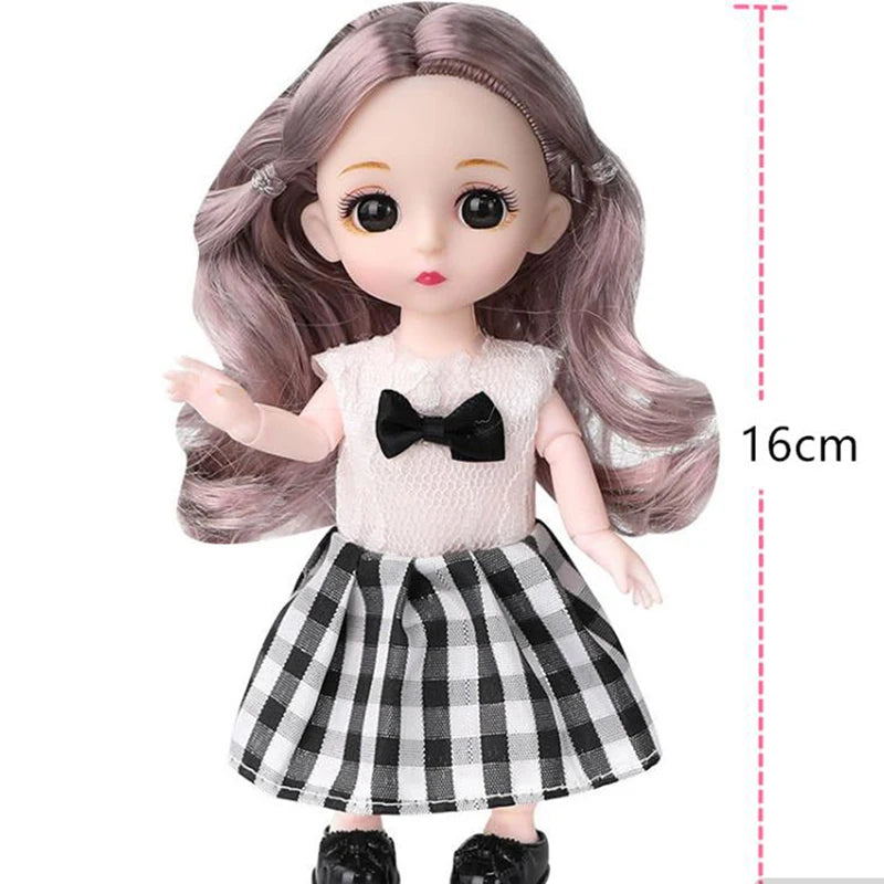 Mini 16cm BJd Doll 13 Movable Joint Girl Doll 3D Big Eyes 1/12 Fashion Princess Doll DIY Dress Up Toy Doll With Clothes Gift
