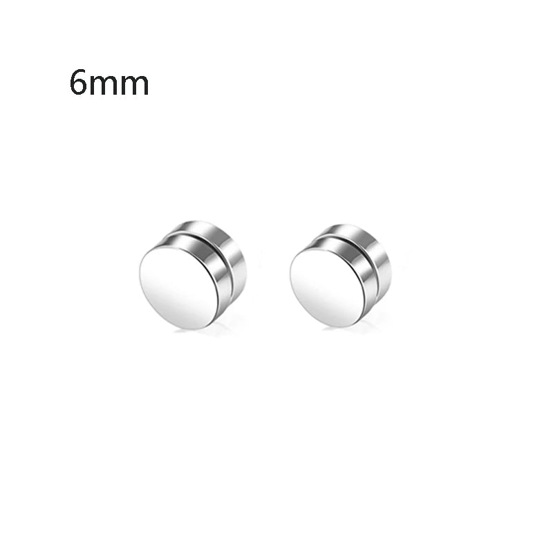 1 Pair 6-12mm Black Stainless Steel Hypoallergenic Magnetic Fake Gauges Earring Studs for Men Women Non Pierced Earrings