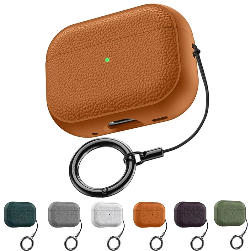 Litchi Leather Case For AirPods 4 3 2 1 Business Earphones Cases For Apple AirPods Pro 1st 2nd Gen Cover Headset Shell With Hook