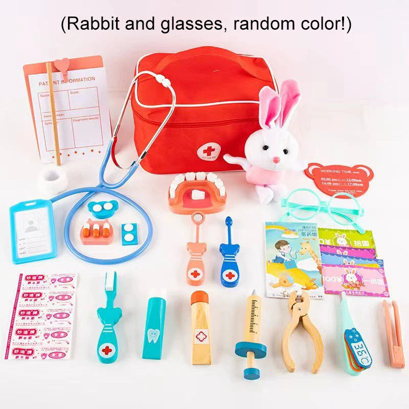 Wooden Pretend Play Doctor Educational Toys for Children Medical Simulation Medicine Chest Set for Kids Role Playing Pretend Toy
