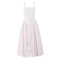 YENKYE Lace Up Bandage Plaid Sling Dress Women Elegant Square Neck Low Waist A-line Midi Summer Dresses Holiday Party Robe 2025