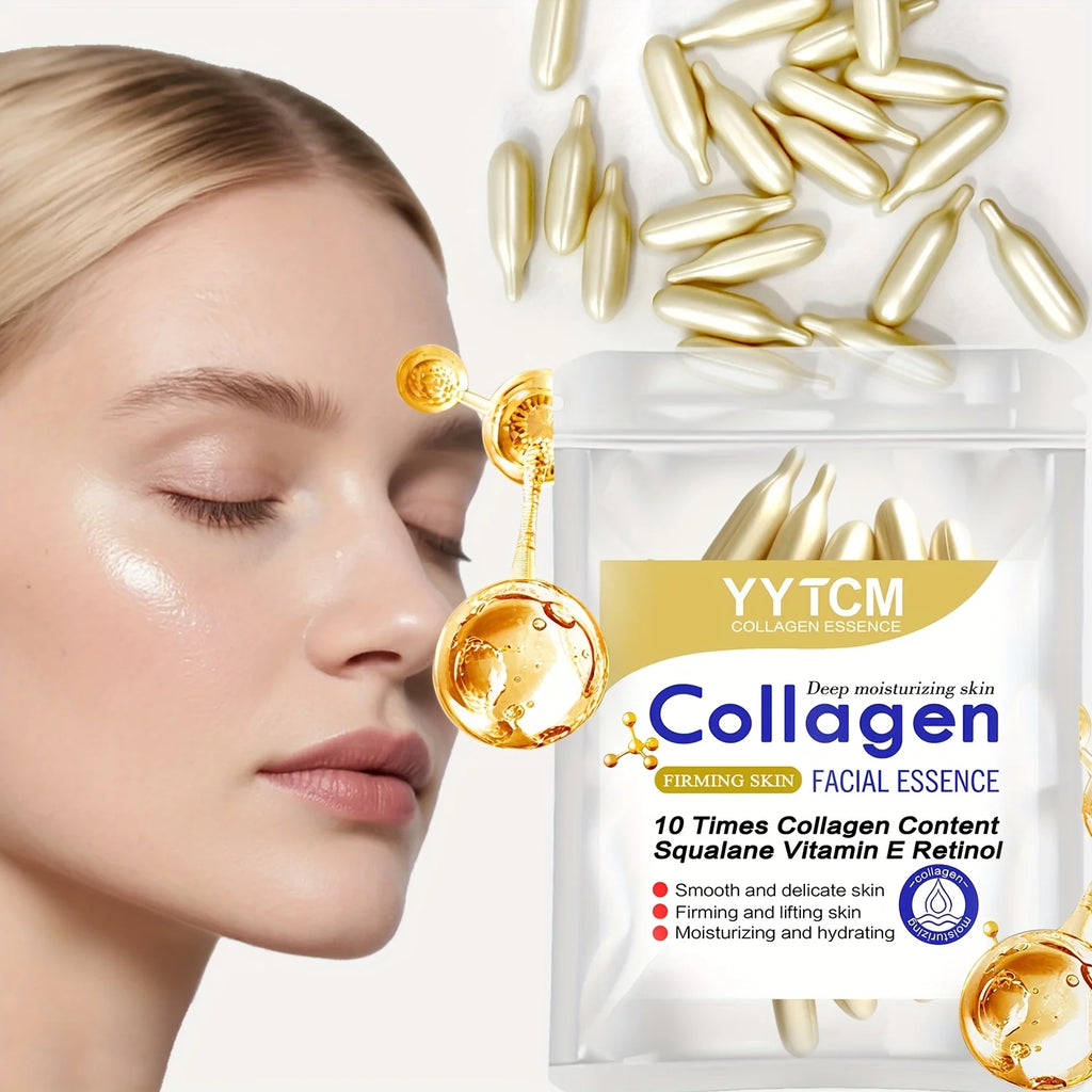Collagen Firming Capsule Essence, Moisturizing and Smoothing the Skin, Contains Plant-Based Squalane, Retinol, and Vitamin E Deep Hydration Essence (0.4Gx30 Capsules)/Bag-1 Bag