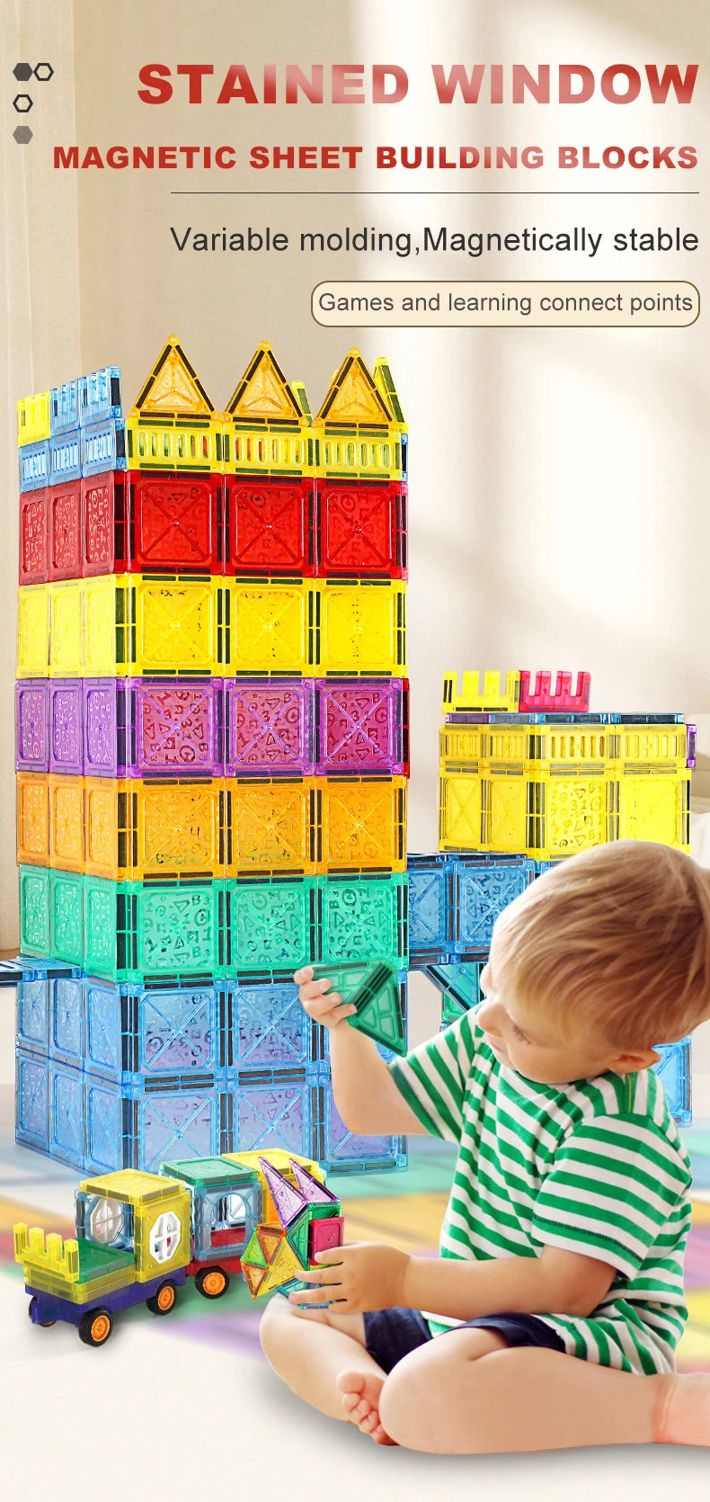 Magnetic Tiles for Kids Ages 3-5 4-8 Magnet Toys for 3 4 5 6 7 8+ Year Old Boys Girls Toddlers Magnetic Building Blocks Preschoo