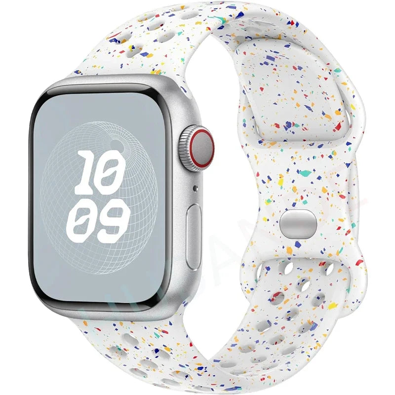 Original Sport Strap for Apple Watch Band 46mm 49mm 45mm 44mm 38 42mm Colored Particles Rubber Band IWatch Ultra 10 9 8 7 6 5 SE