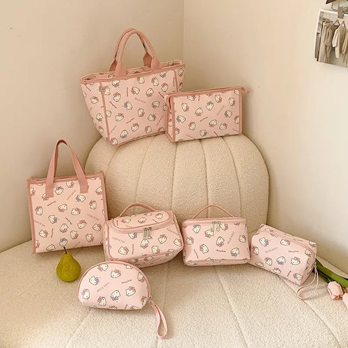 2025 New Hello Kitty Large Capacity Tote Bag Cute Print Design Portable Travel Organizer for Cosmetics Toiletries Makeup Storage
