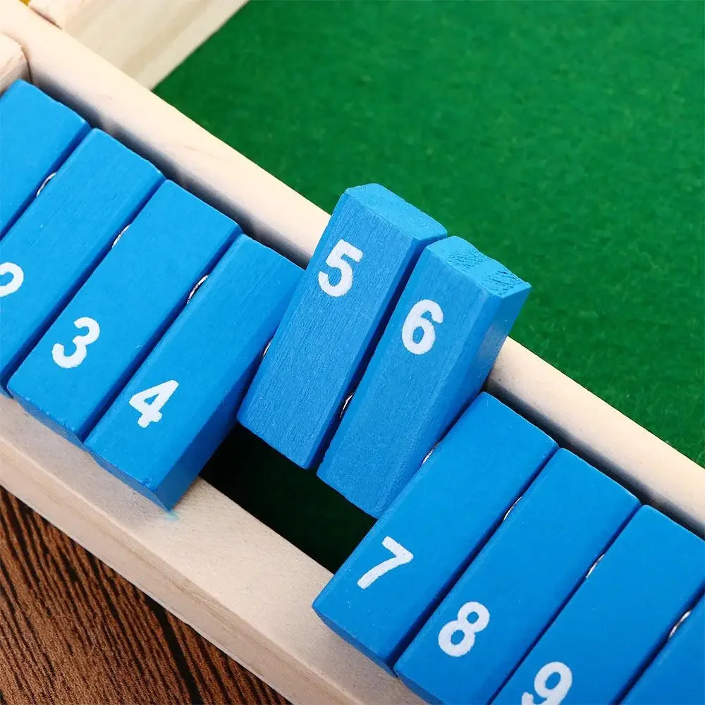 Wooden Arithmetic Dice Board Game – Flip Card Box with 4-Sided Number Tiles, Fun Multiplayer Dice Game for Family & Party