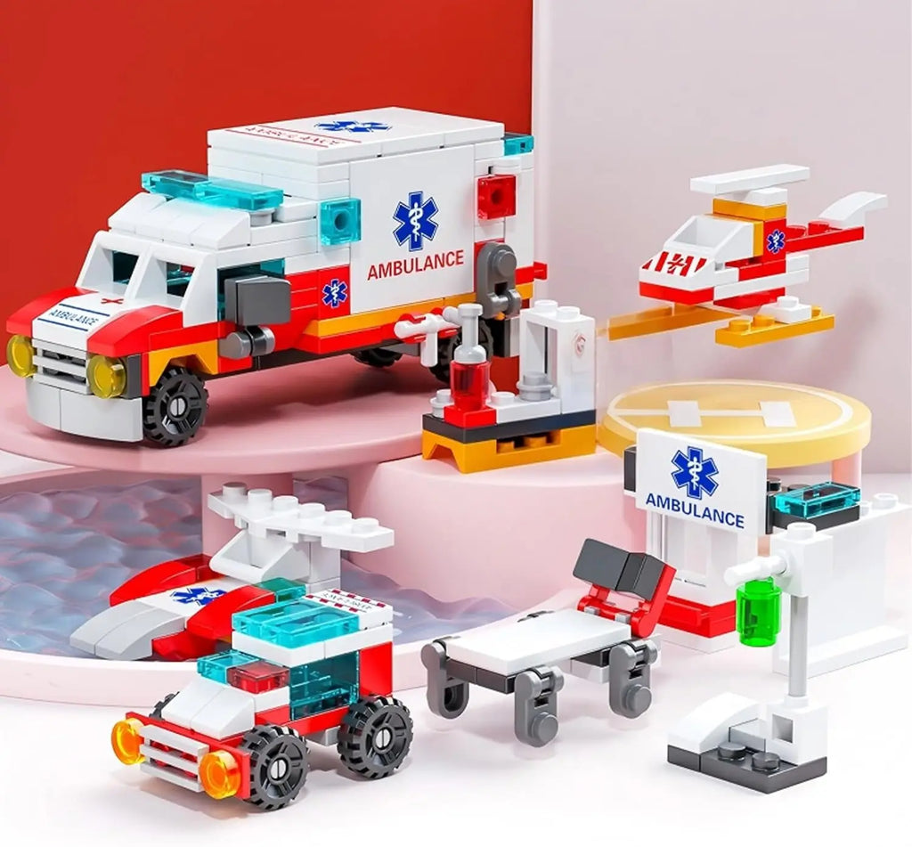 Ambulance Building Blocks Toy (122 Pieces) – 7 in 1 Emergency Vehicle Set, STEM Learning Creative Play, DIY Construction Toy fo