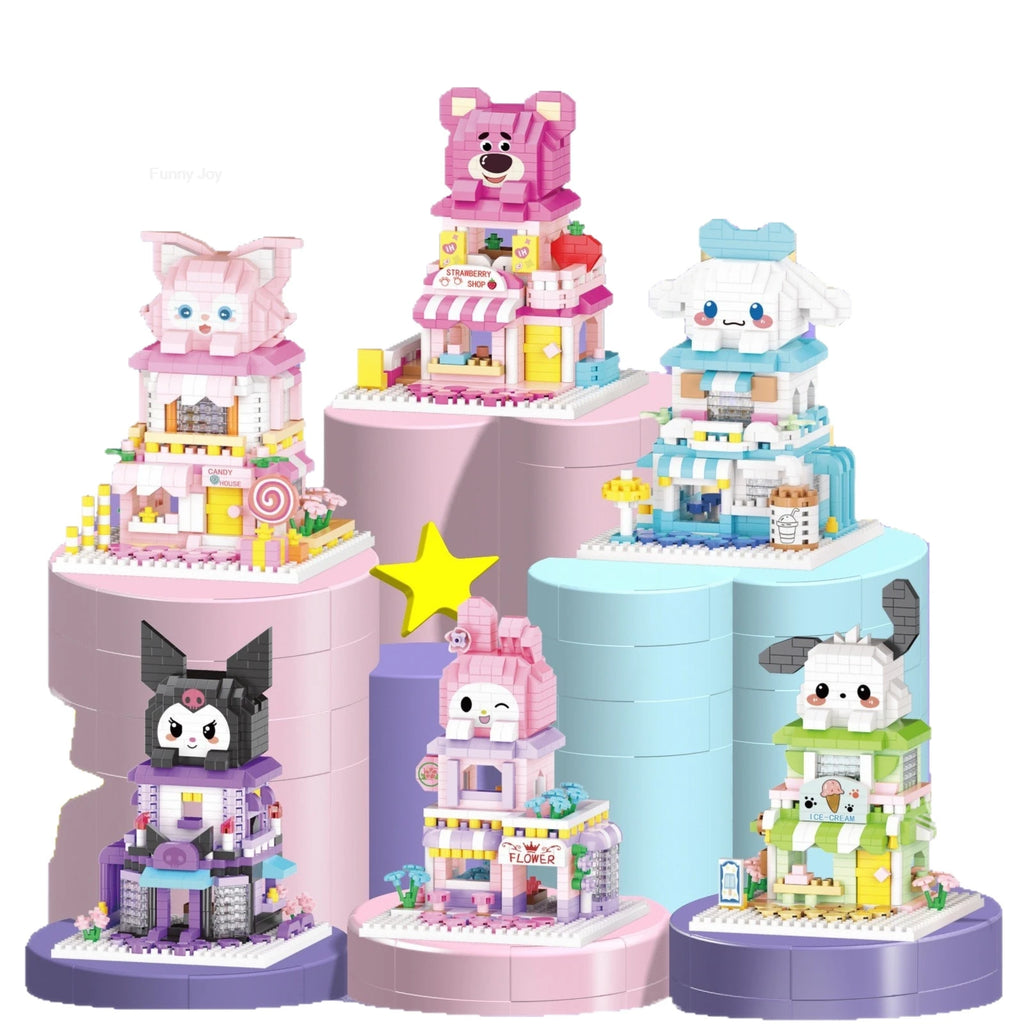 Cartoon Anime Hello Kitty Blocks Kuromi My Melody Cinnamoroll Mouse Building Blocks Doll Toy Kids Birthday Gift