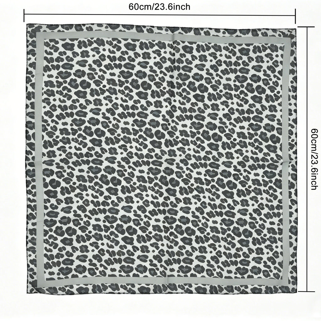 Leopard Print Magnetic Buckle Scarf, 60cm Square Thin Chiffon Neck Scarf, Quick & Easy Wear Fastening Neck Wrap,Decorative Scarf