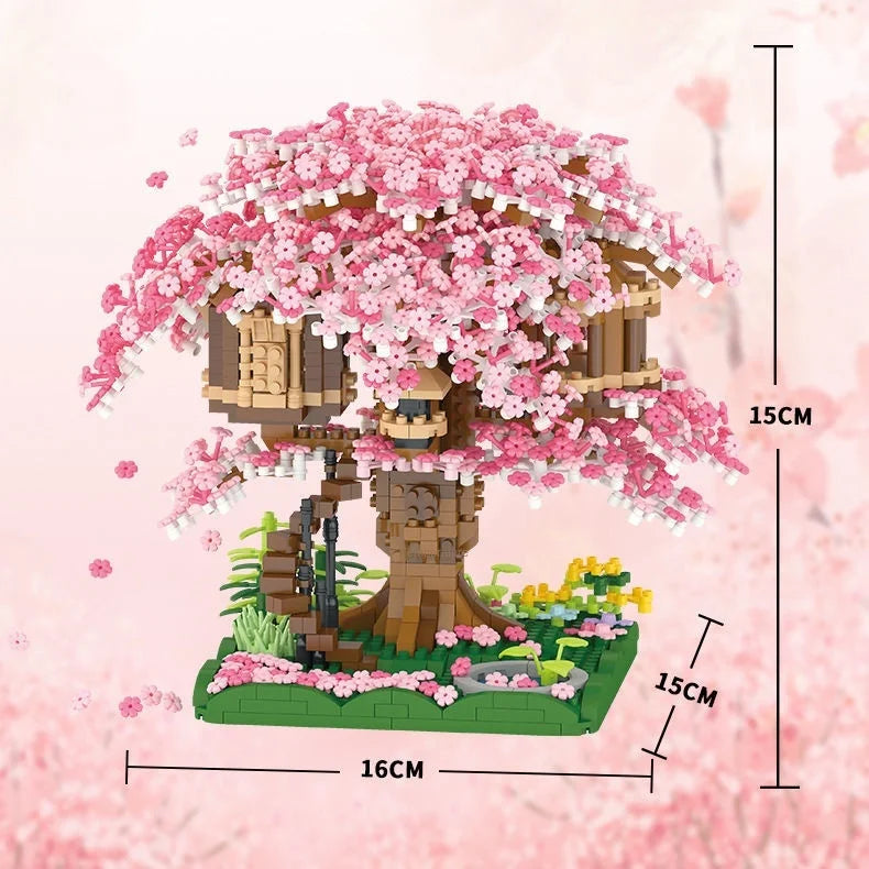 Cherry Bonsai Tree Building Blocks Set DIY Sakura Blossom Plants Bricks with Light Treehouse Model Romantic Gift for Girlfriend