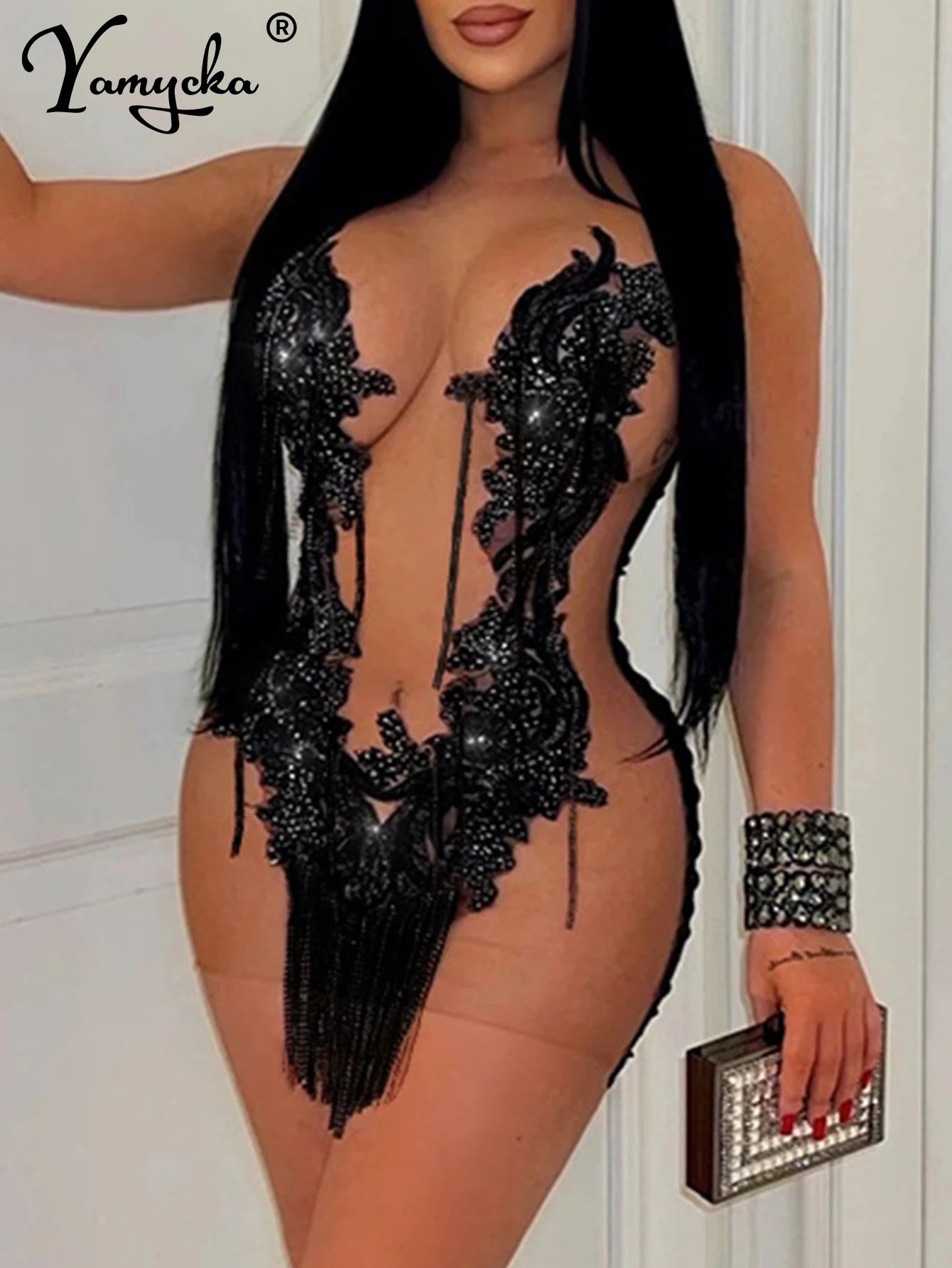 Sexy see through mesh mini sequin summer dress women elegant  bodycon club birthday party dresses short evening dresses vestidos