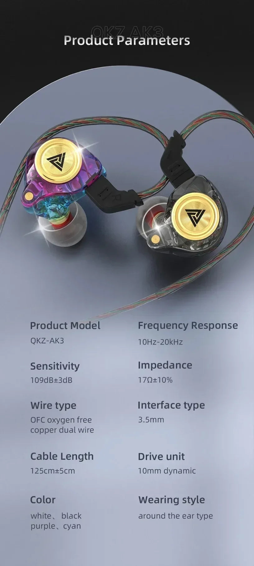 QKZ CK5 FiLe Wired Earphone with Microphone HiFi Music Earphone Professional Gaming And Sports Noise Cancelling Headphones