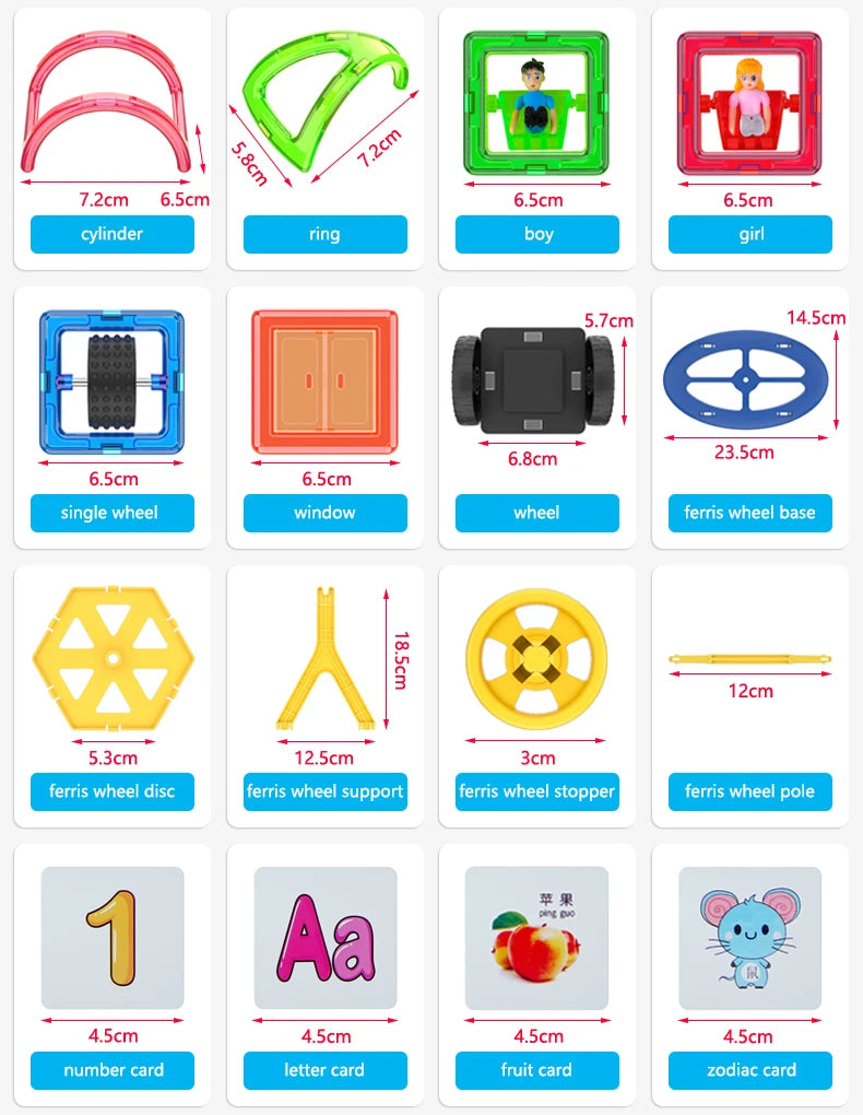 large Magnetic tiles Designer Magnet Building Blocks Accessories Educational Constructor Toys For Children Kids Girls Set Gift