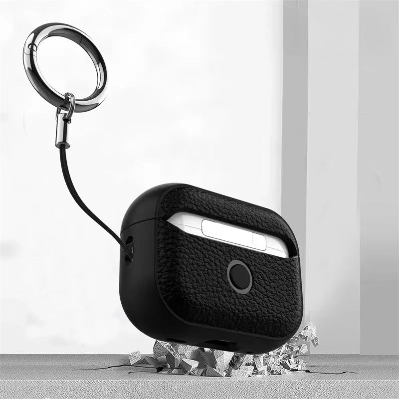 Luxury Leather Cover For AirPods 4 3 2 1 Business Earphones Cover For Apple AirPods Pro 1 2 Headset Shell With Hook Accessories