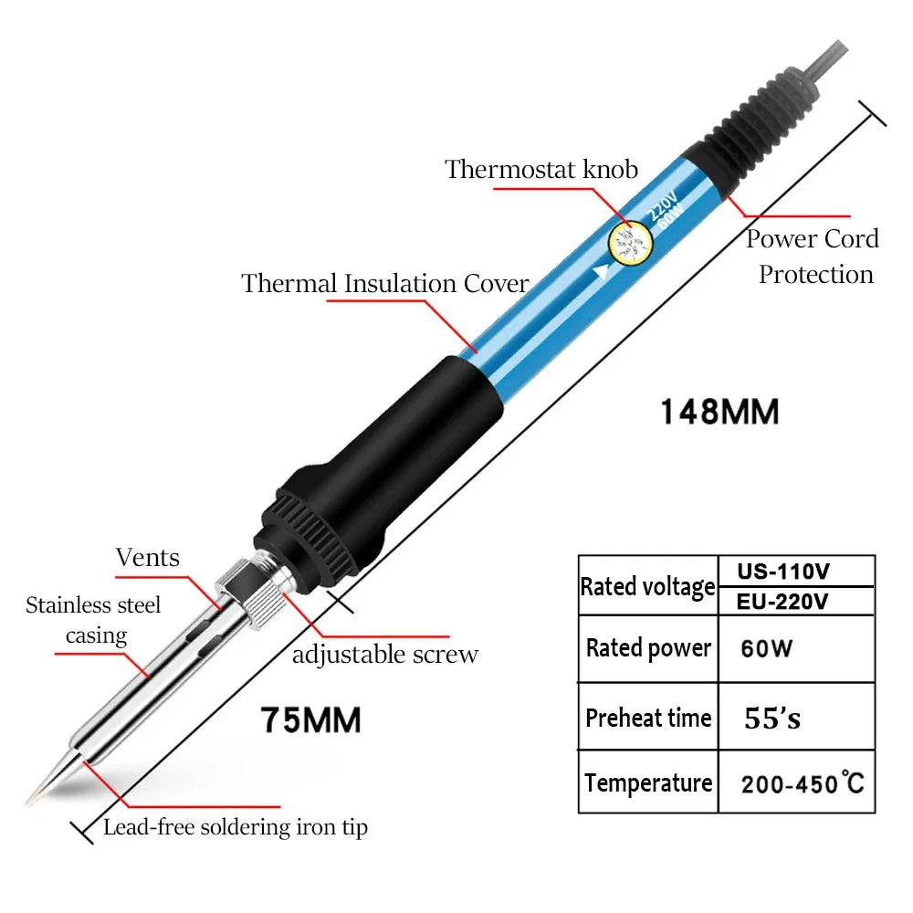 60W Adjustable Temperature Electric Soldering Iron EU 220V / ☆US Plug is110V☆ Welding Iron DIY for Repairing