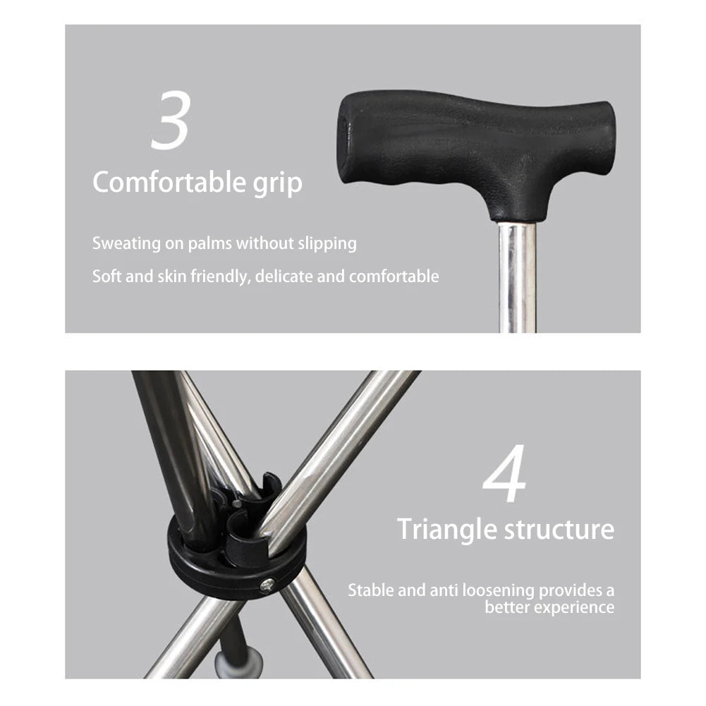 Outdoor Foldable Walking Stick Stool Lightweight with Seats Heavy Duty Steel Walking Stick for Elderly Disabled Hiking Poles
