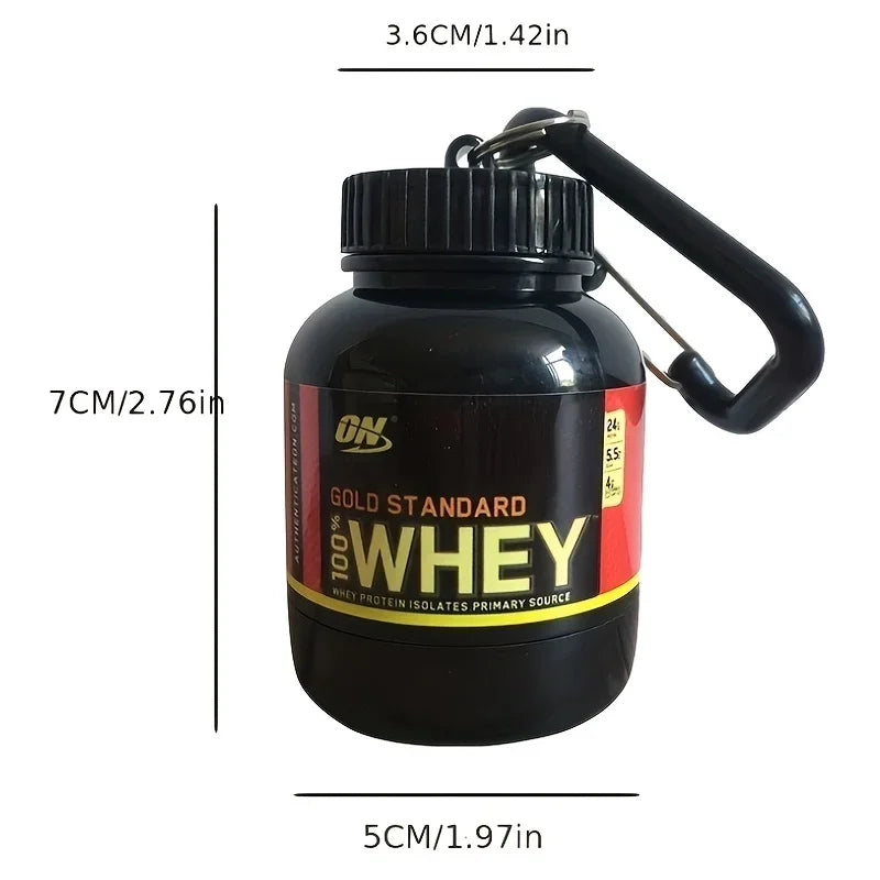 1pc Portable 100ML Keychain Powder Container, Outdoor Sport Whey Protein Holder, Mini Funnel Cup, Multi‑Function Storage Box