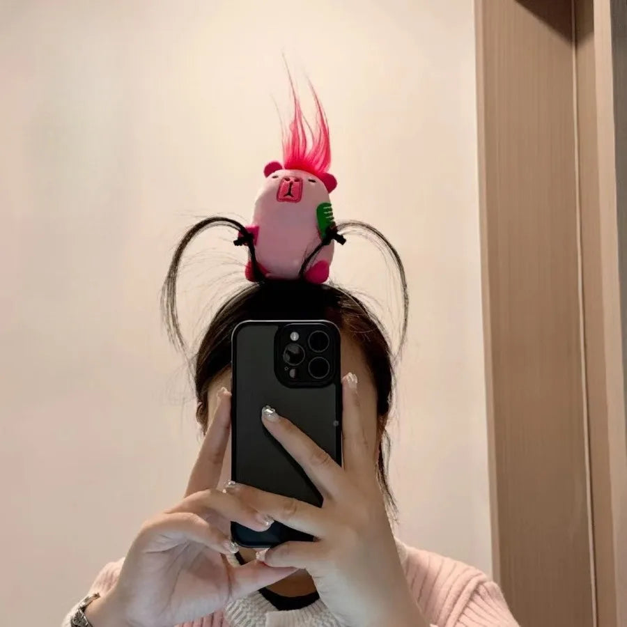 Ratatouille Mouse Head Hairband Capybara Funny Plush Hair Hoop Halloween Decor Capibara Women Hair Band Makeup Headdress Hairpin